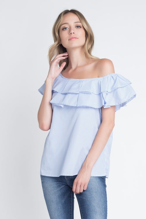 Women's Striped Off Shoulder Ruffle Stripe Blouse