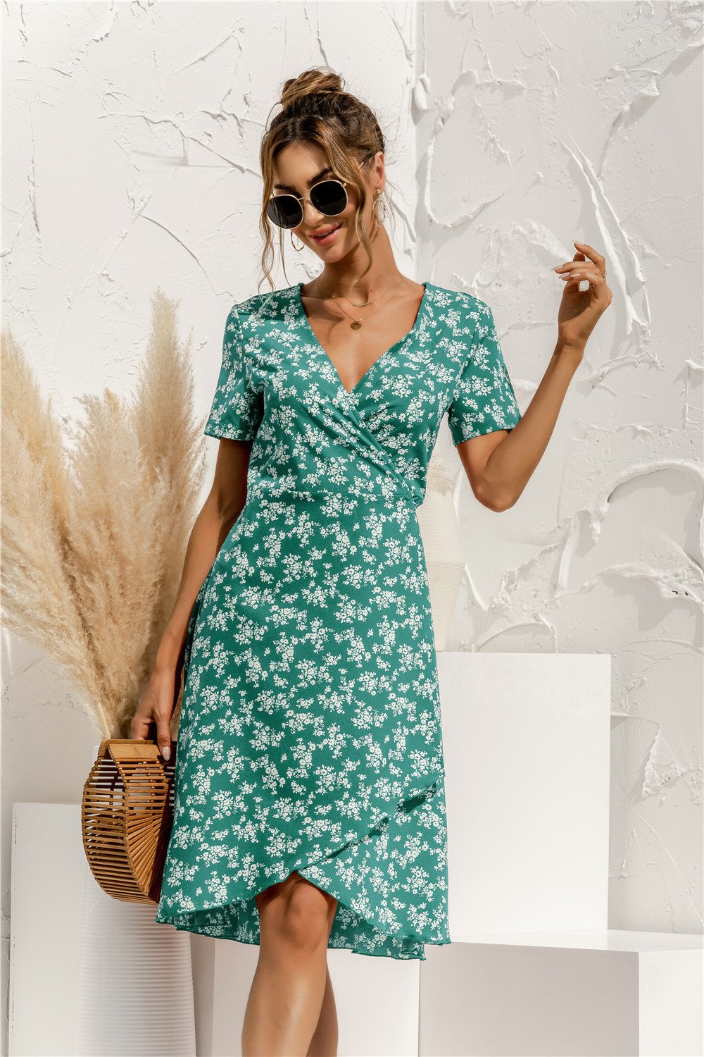 Sexy V Neck Floral Print Boho Beach Dress