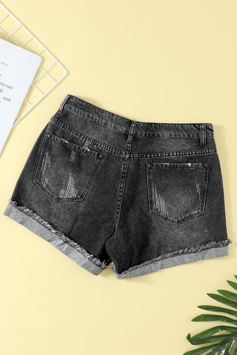 Women's Distressed Ripped Rolled Hem Blue Denim Shorts